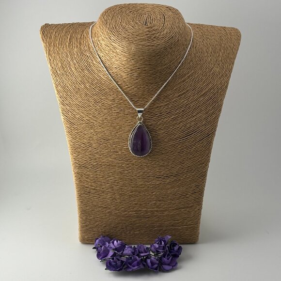 Natural Pear Shaped Amethyst Pendant Necklace - Picture 1 of 5